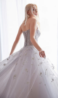 Constellation-Print Strapless Prom Ball Gown A0890