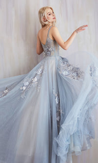 Floral-Embroidered Long Prom Ball Gown A0893