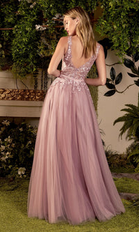 Sheer-Lace Bodice Long Prom Ball Gown A1045