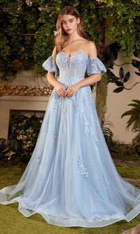 Strapless Puff-Sleeve Long Prom Ball Gown A1046