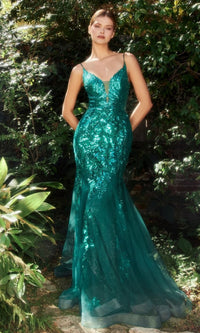 Sequin-Print V-Neck Long Mermaid Prom Dress A1118