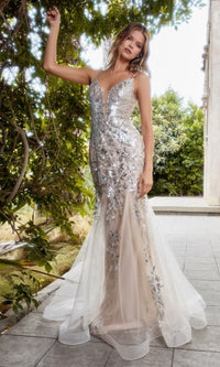 Sequin-Print V-Neck Long Mermaid Prom Dress A1118