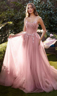 Strapless Long Rose Pink Prom Dress A1267