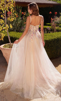 Floral-Bodice Off White Long Prom Ball Gown A1288