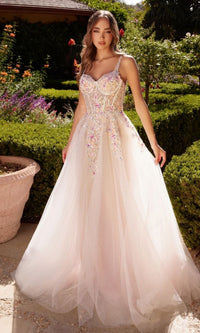 Floral-Bodice Off White Long Prom Ball Gown A1288