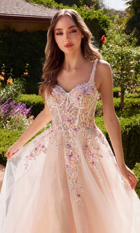 Floral-Bodice Off White Long Prom Ball Gown A1288