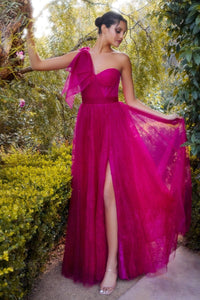 One Shoulder Magenta Pink Prom Dress A1293