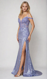 Sheer-Corset Long Sequin Prom Dress: Poly USA 9398