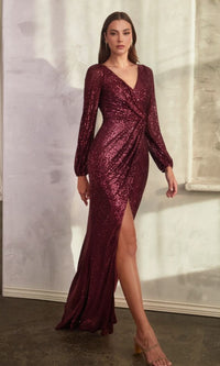 Long Sleeve Long Sequin Formal Dress B8422