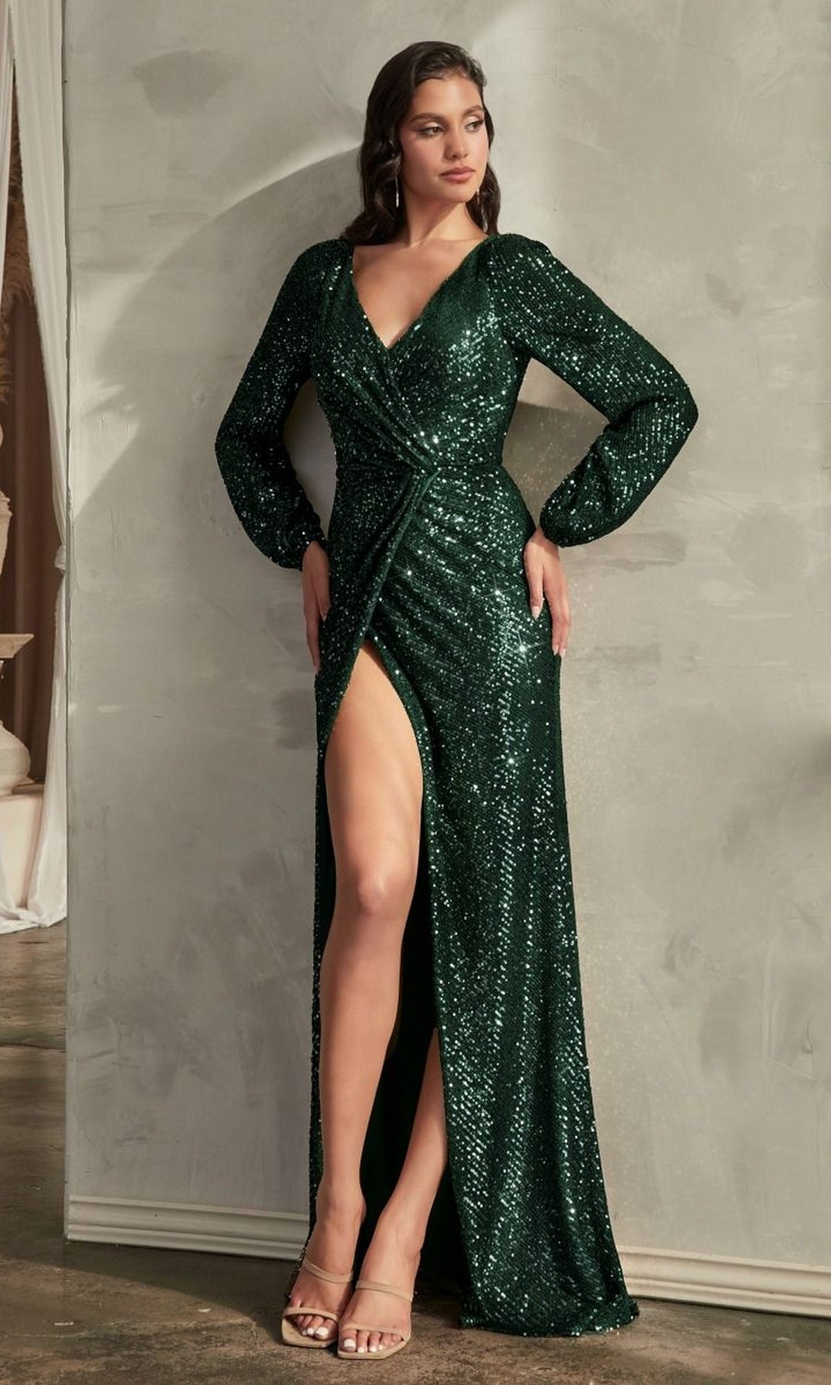 Long Sleeve Long Sequin Formal Dress B8422