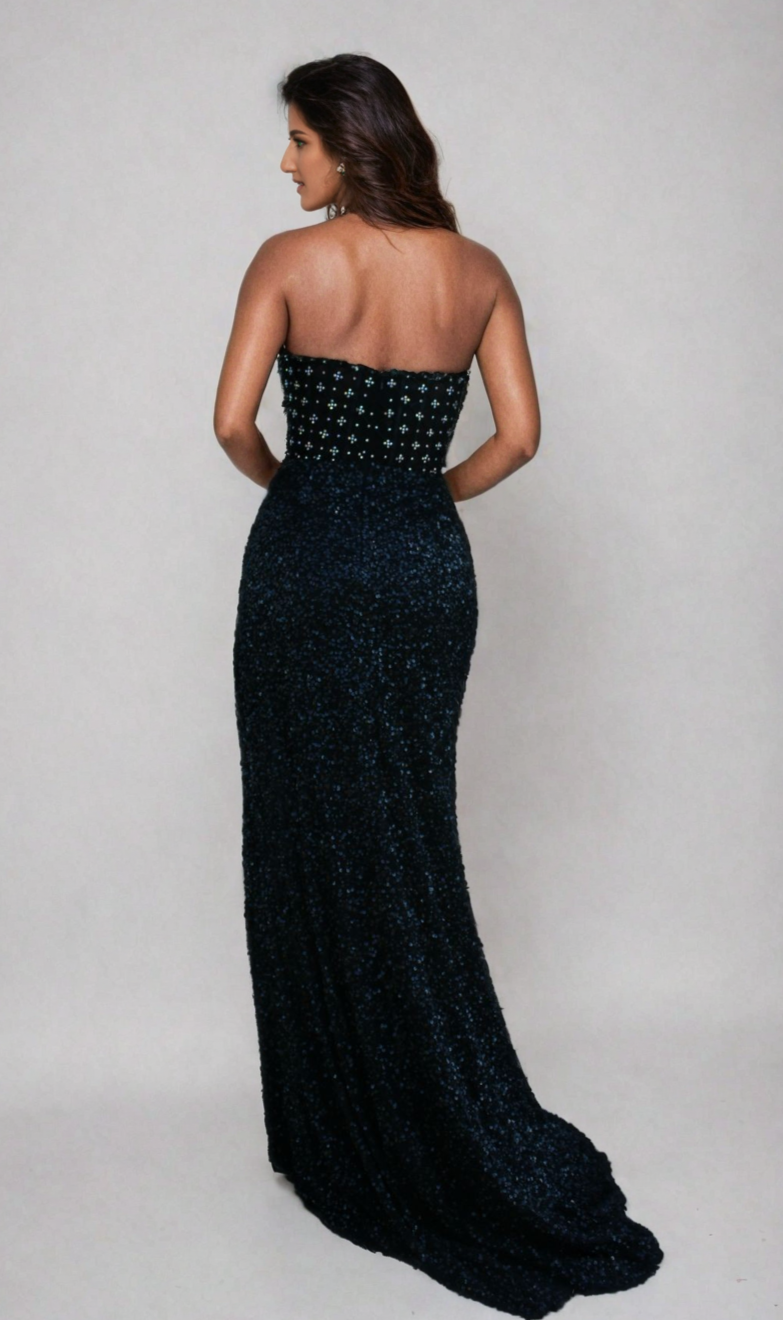 Aleta Strapless Beaded Designer Prom Dress 1278