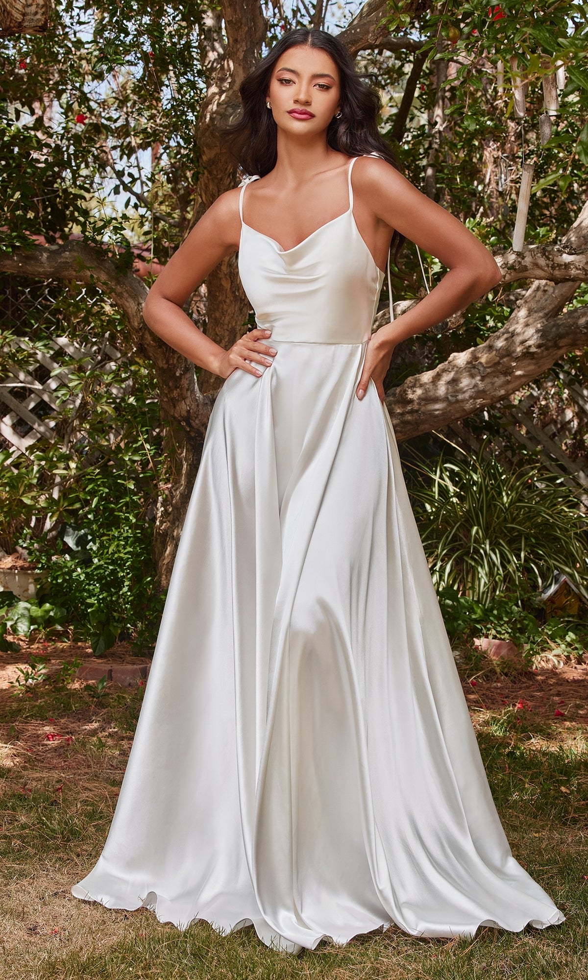 Long White Satin A-Line Formal Dress BD104W