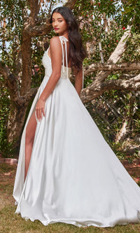 Long White Satin A-Line Formal Dress BD104W