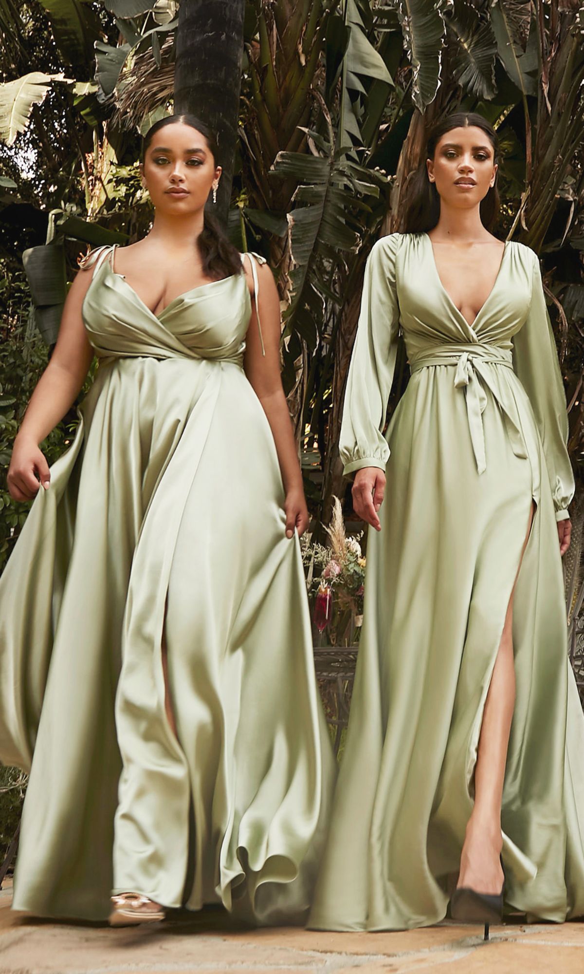 Shoulder-Tie Long Satin V-Neck Prom Dress BD105