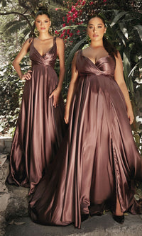 Shoulder-Tie Long Satin V-Neck Prom Dress BD105