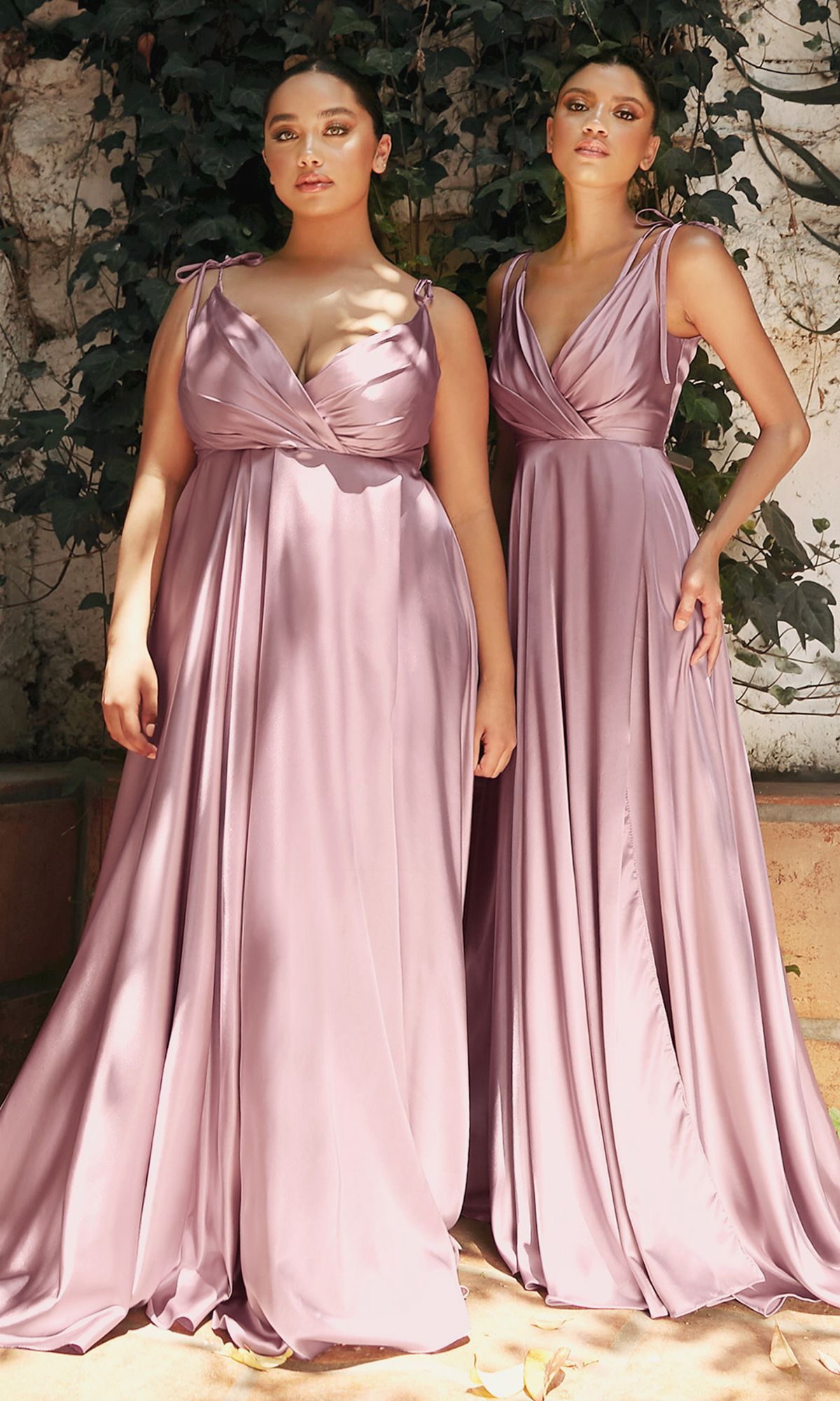 Shoulder-Tie Long Satin V-Neck Prom Dress BD105