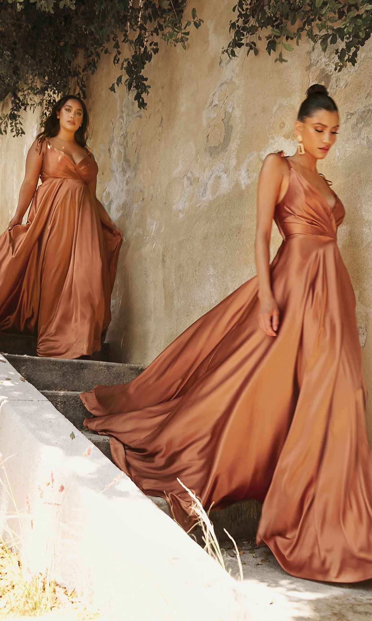 Shoulder-Tie Long Satin V-Neck Prom Dress BD105