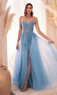 Strapless Long Glitter-Tulle Prom Ball Gown C148