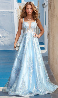 Light Blue Long Glitter Prom Dress: Chicas C821