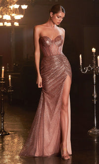 Sheer Strapless Long Glitter Prom Dress CB084