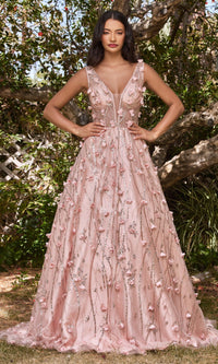 Rose Gold Long Prom Ball Gown with Flowers CB085