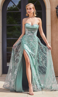 Strapless Long Glitter-Print Prom Dress CB129