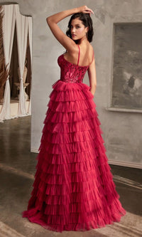 Long Burgundy A-Line Tiered Prom Dress CB143