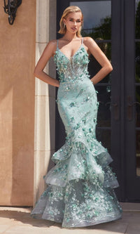 Embroidered Long Tiered Mermaid Prom Dress CC2288