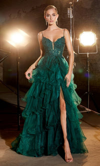 Emerald Green Ruffled Long Prom Ball Gown CC2998