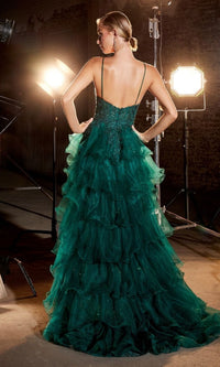 Emerald Green Ruffled Long Prom Ball Gown CC2998