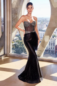 Strapless Sheer-Bodice Black Dress CC4004