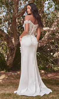 Off-Shoulder Long White Corset Prom Dress CD0186W