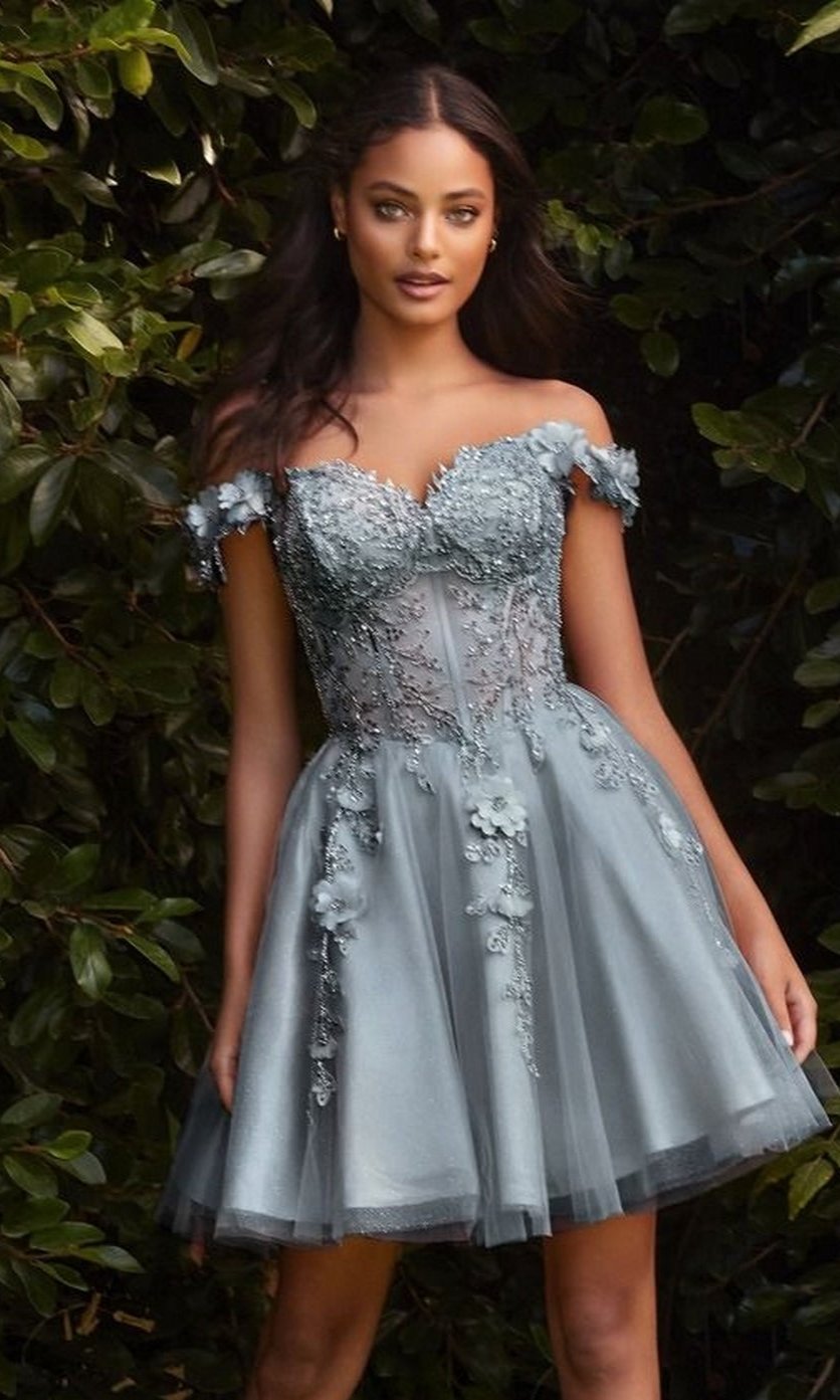 Off Shoulder Floral Short Homecoming Dress PromGirl