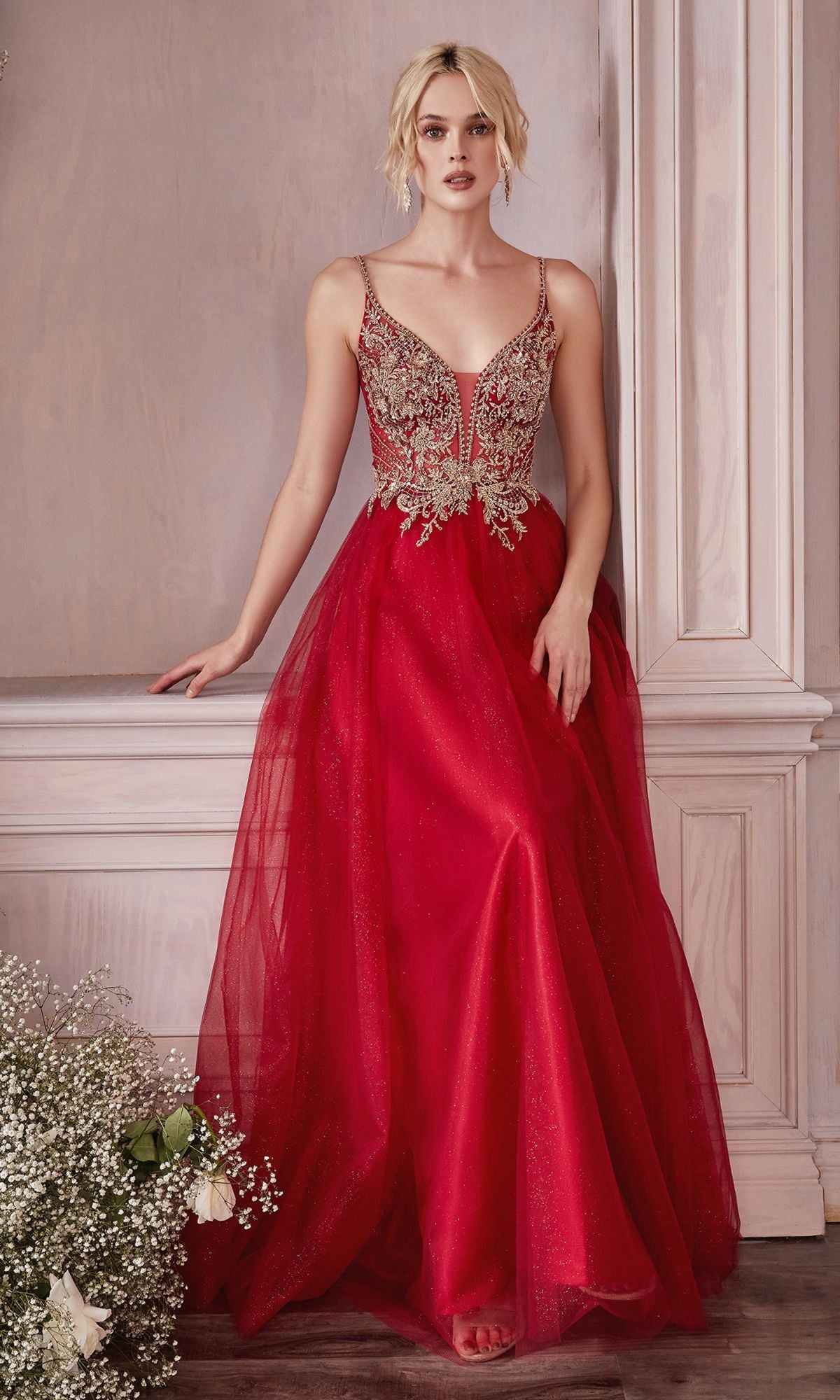 Red and Silver Tulle Prom Dresses