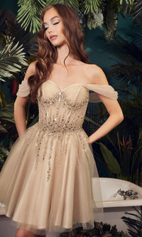 Draped-Sleeve Embellished Homecoming Dress CD0211