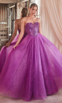 Lace-Up Strapless Long Glitter Prom Dress CD0217