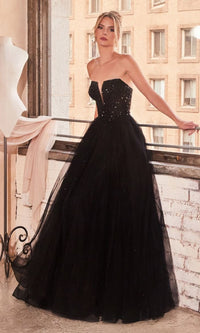 Lace-Up Strapless Long Glitter Prom Dress CD0217