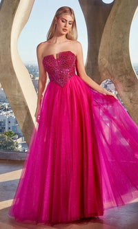 Lace-Up Strapless Long Glitter Prom Dress CD0217