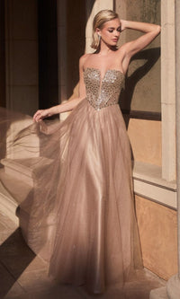 Lace-Up Strapless Long Glitter Prom Dress CD0217