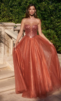 Lace-Up Strapless Long Glitter Prom Dress CD0217