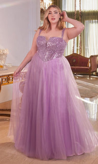 Plus-Size Sequin-Bodice Long Prom Dress CD0217C