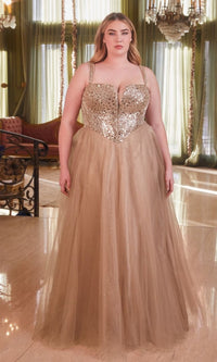 Plus-Size Sequin-Bodice Long Prom Dress CD0217C