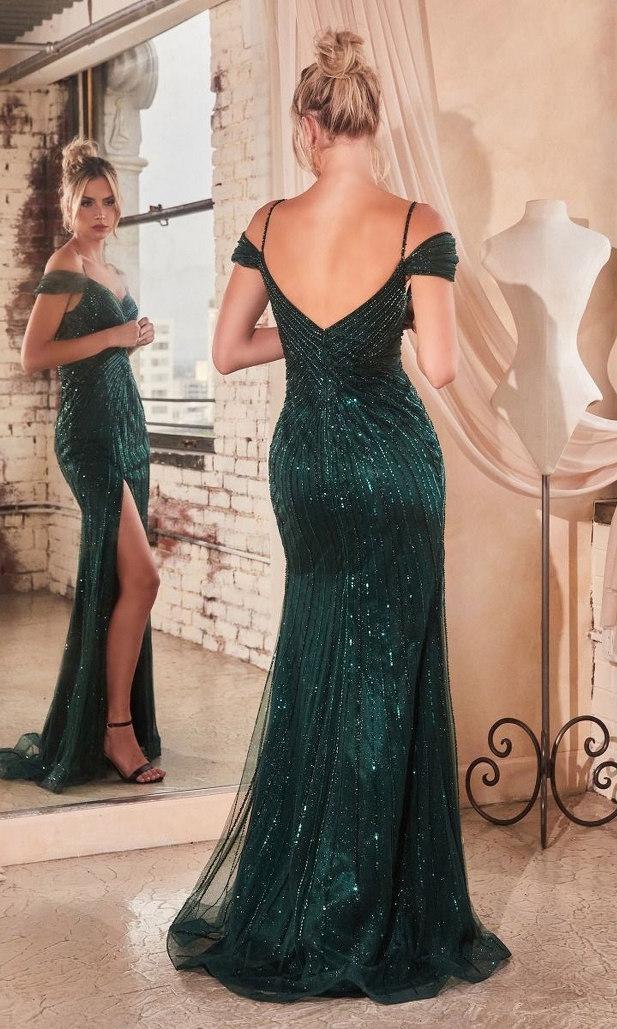 Cold-Shoulder Long Sequin Prom Dress CD0219