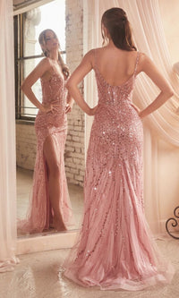 Sheer-Bodice Long Beaded Prom Dress CD0220