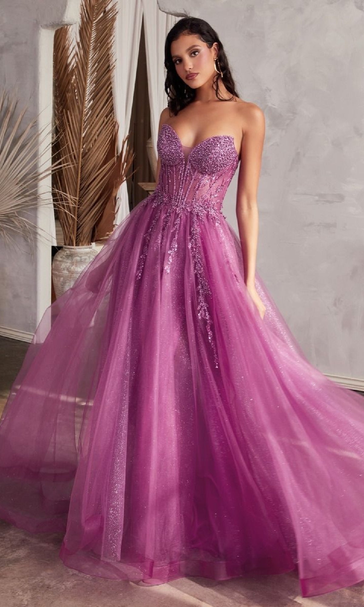 Strapless Sheer-Corset Long Prom Ball Gown CD0230