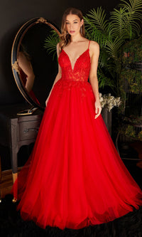 Sheer-Bodice Long A-Line Tulle Prom Dress CD2214