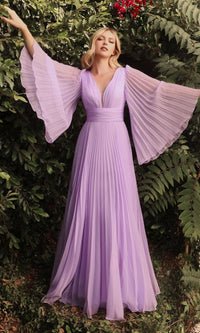 Long Bell-Sleeve Pleated Long Formal Dress CD242