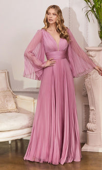 Long Bell-Sleeve Pleated Long Formal Dress CD242