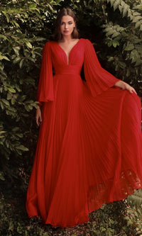 Long Bell-Sleeve Pleated Long Formal Dress CD242