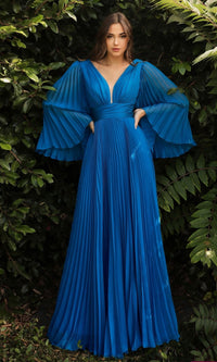 Long Bell-Sleeve Pleated Long Formal Dress CD242